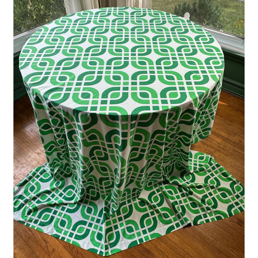 Vintage 70s flat / top sheet, green geometric, full size / queen size bed, TexMade