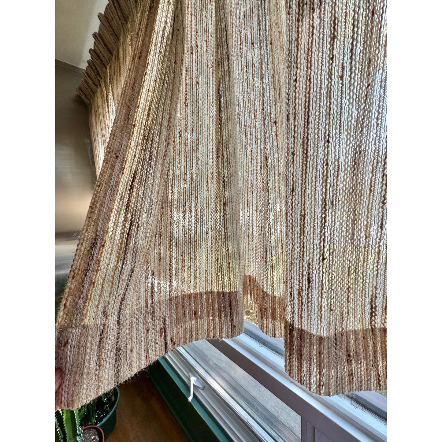 Vintage 70s pleated curtain, tan and brown panel