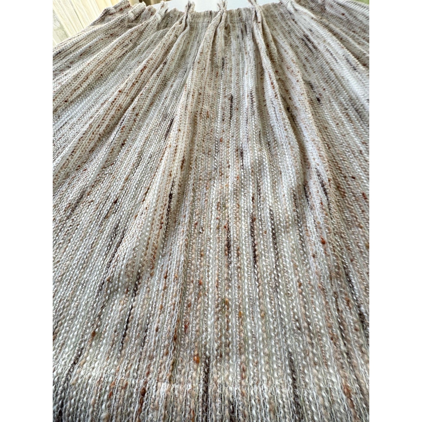 Vintage 70s pleated curtain, tan and brown panel