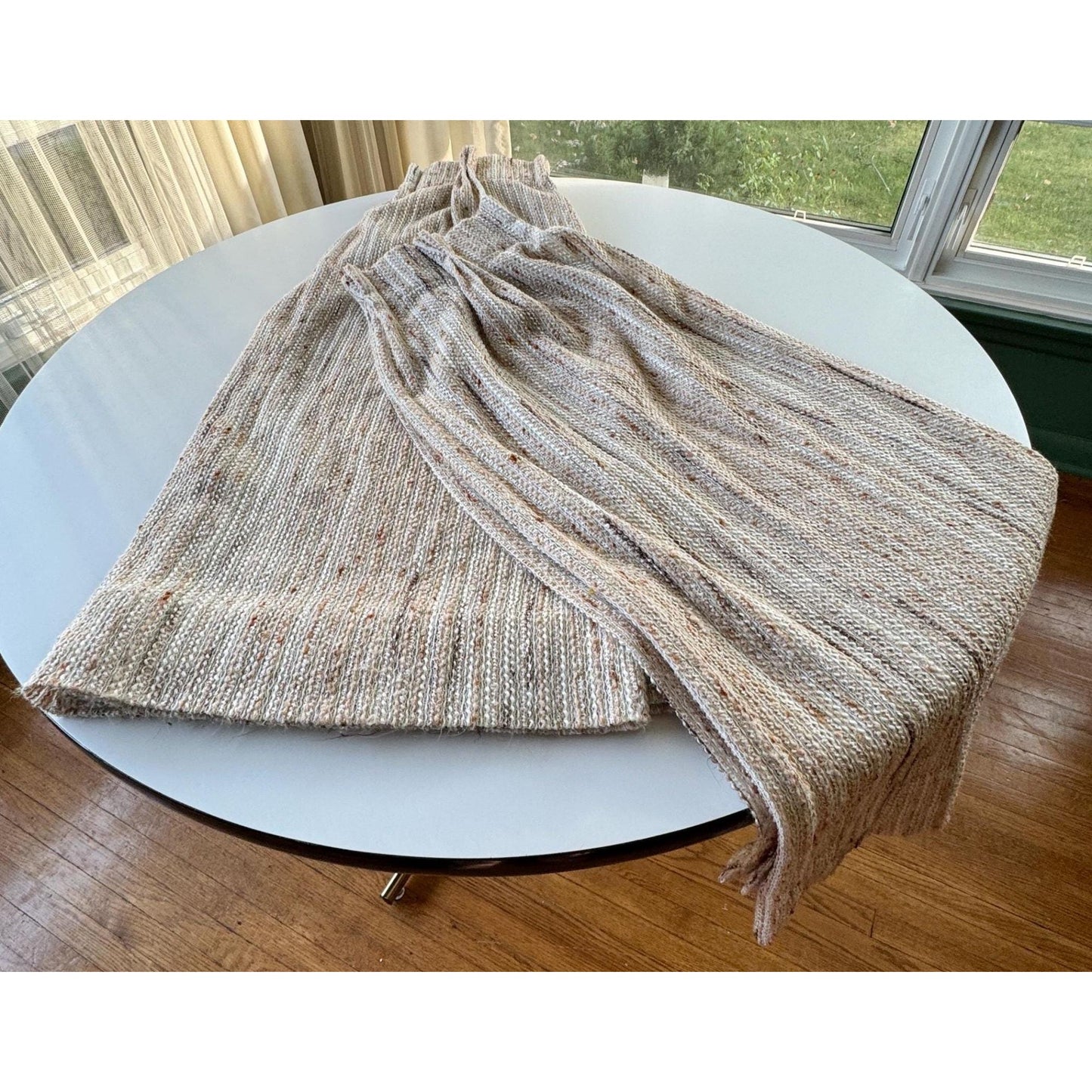 Vintage 70s pleated curtain, tan and brown panel