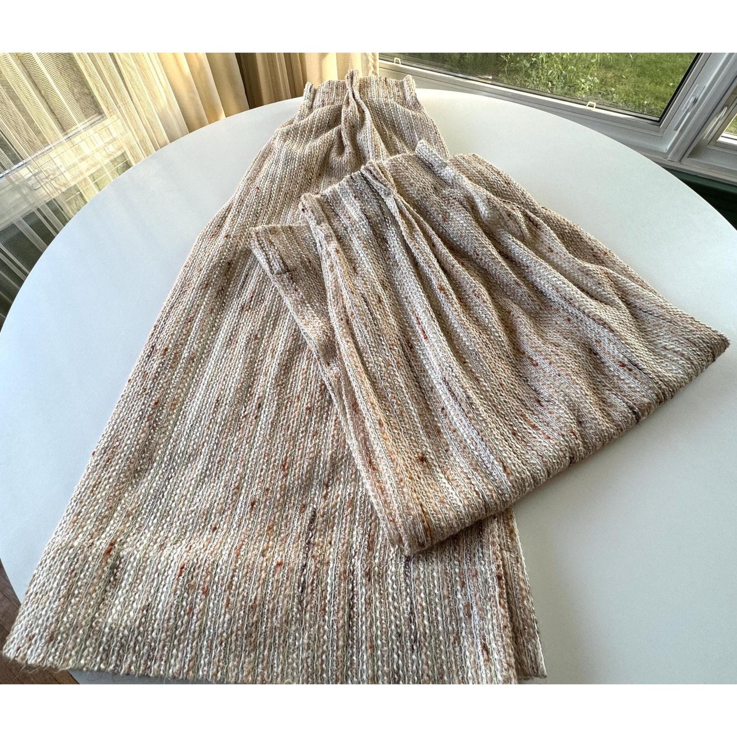 Vintage 70s pleated curtain, tan and brown panel