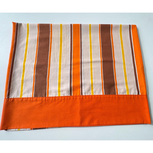 Vintage 70s pillowcase, brown orange yellow stripes, Wabasso