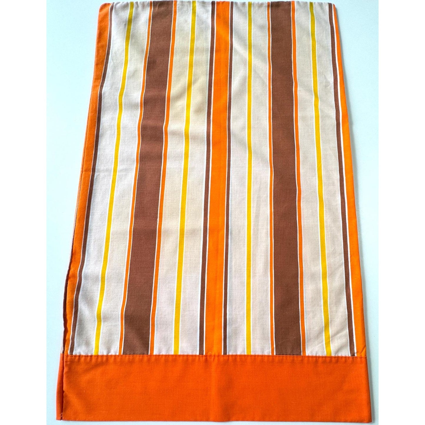 Vintage 70s pillowcase, brown orange yellow stripes, Wabasso