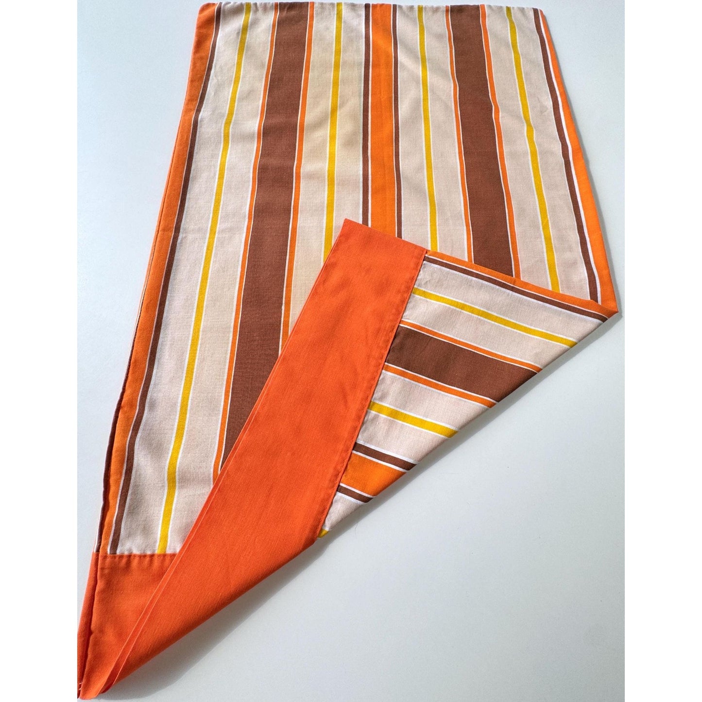 Vintage 70s pillowcase, brown orange yellow stripes, Wabasso
