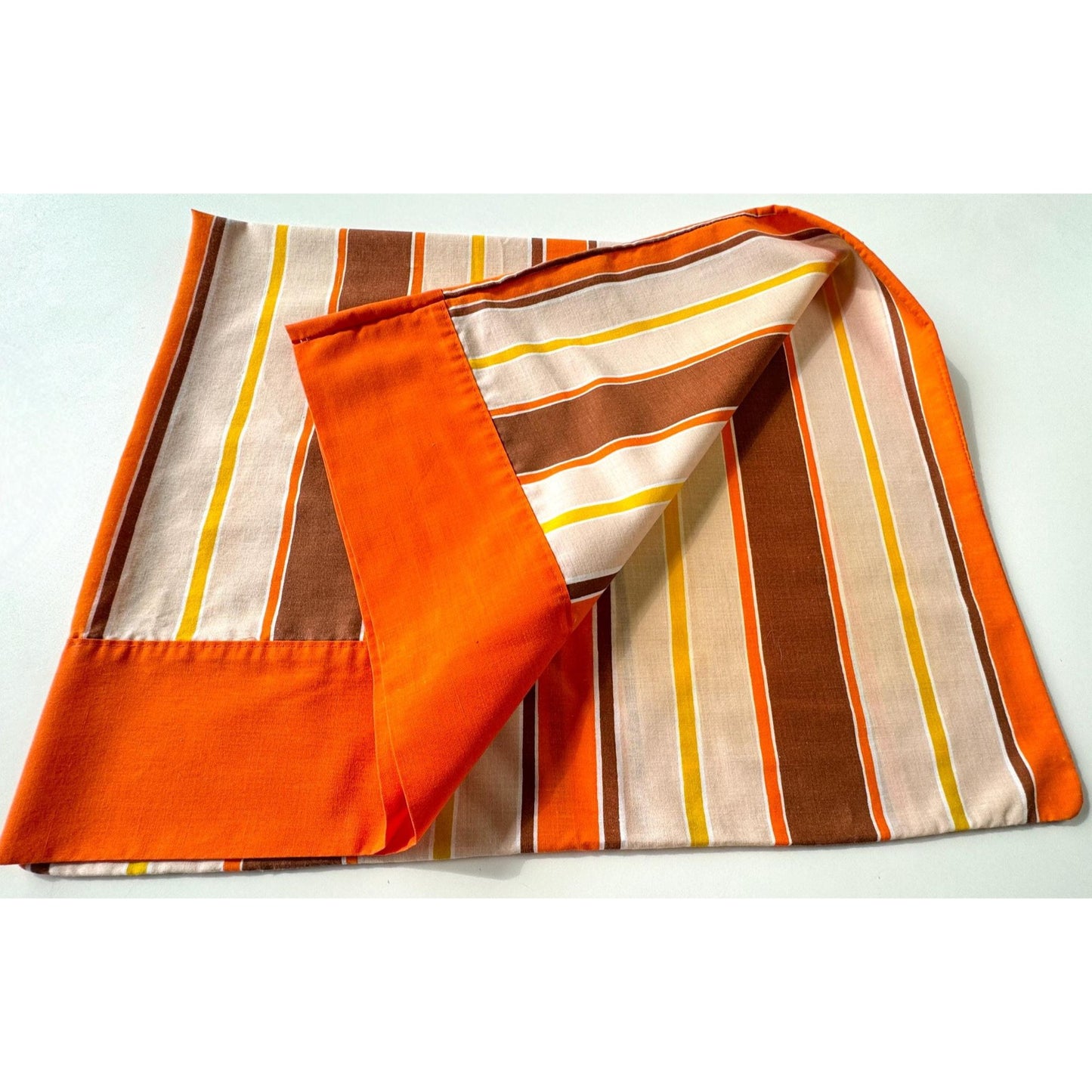 Vintage 70s pillowcase, brown orange yellow stripes, Wabasso