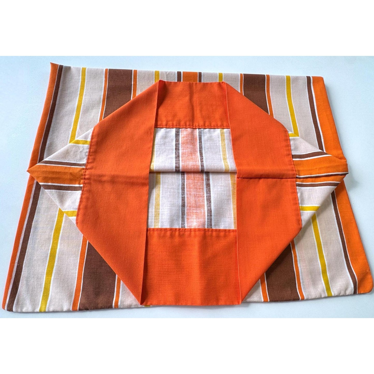 Vintage 70s pillowcase, brown orange yellow stripes, Wabasso