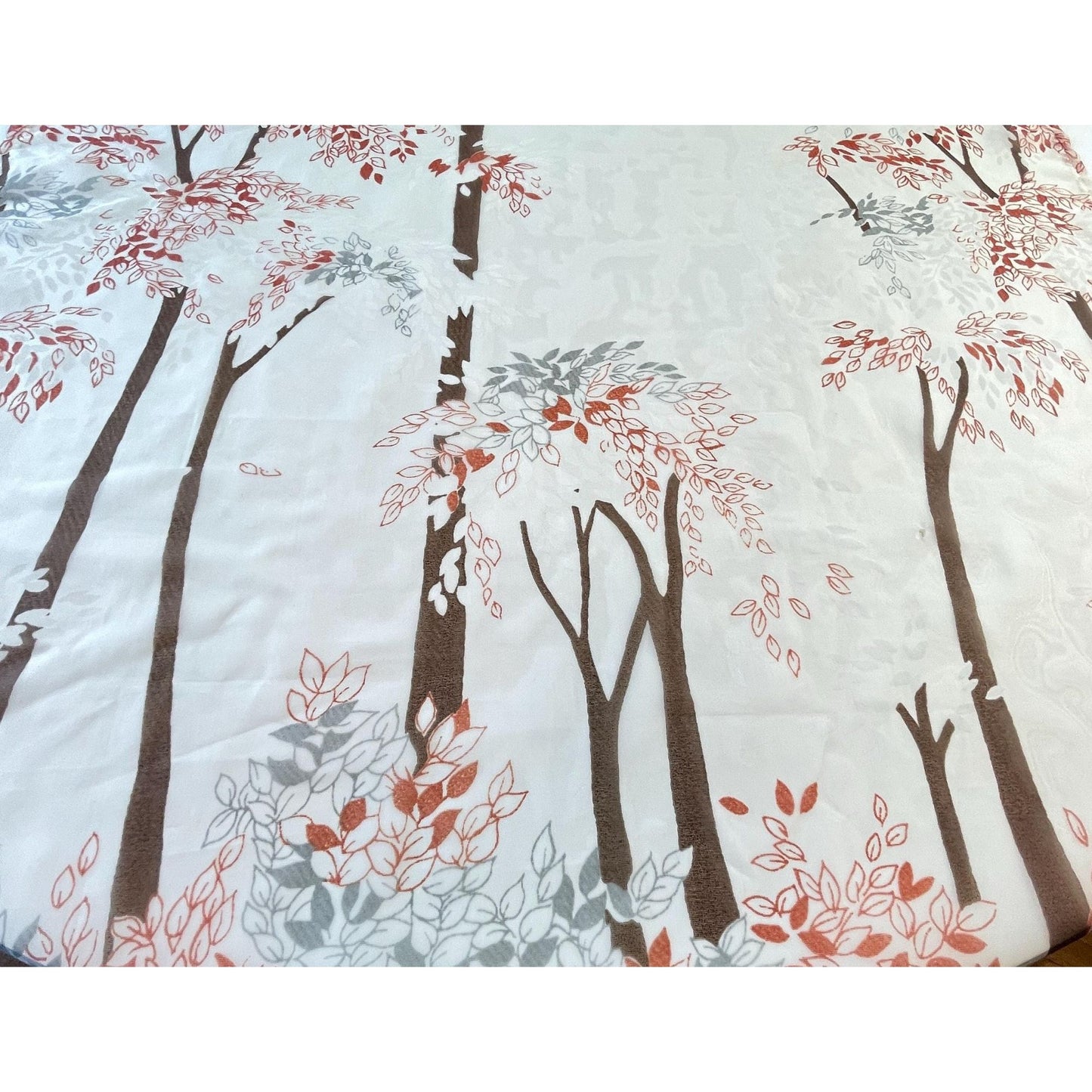 Vintage 70s curtain, red, brown tree / forest pattern, white background