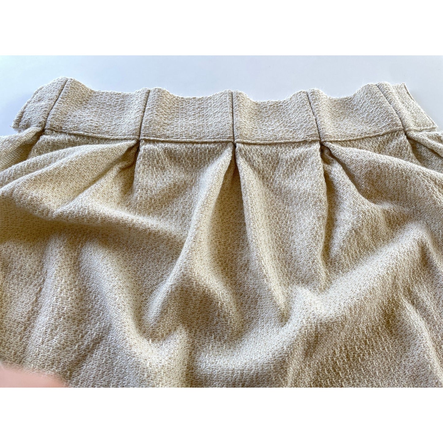 Vintage 70s pleated curtain, textured brown, brick red details