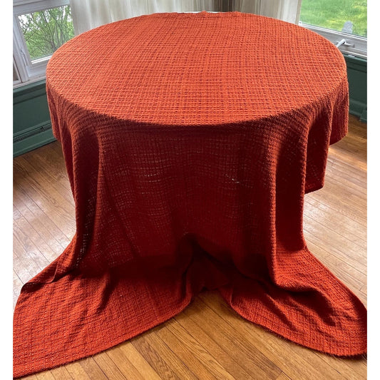 Vintage 70s pleated curtain, burnt orange/brick panel