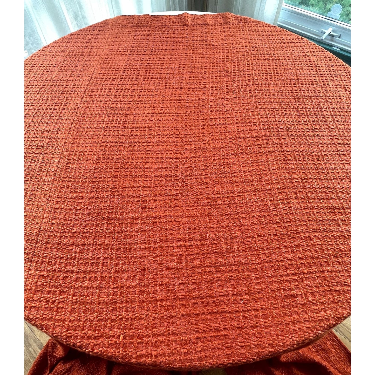 Vintage 70s pleated curtain, burnt orange/brick panel