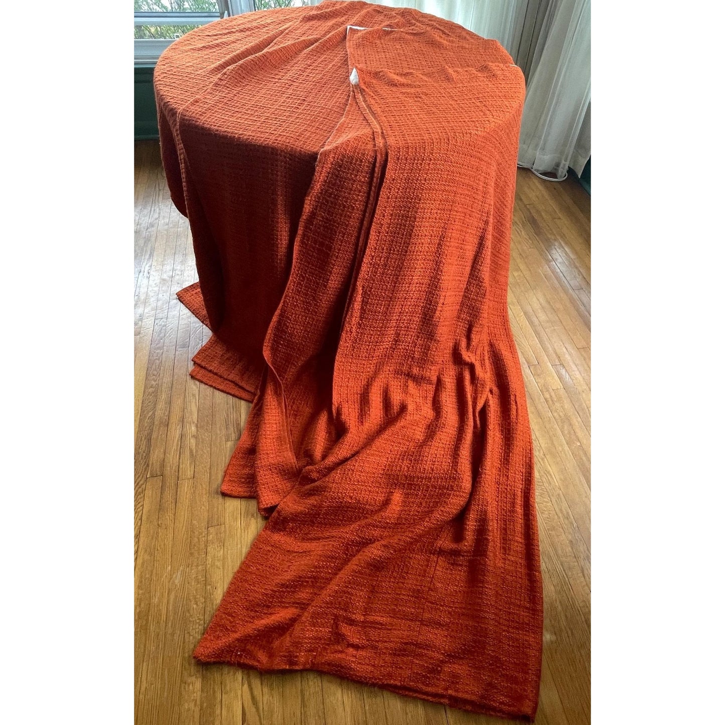 Vintage 70s pleated curtain, burnt orange/brick panel