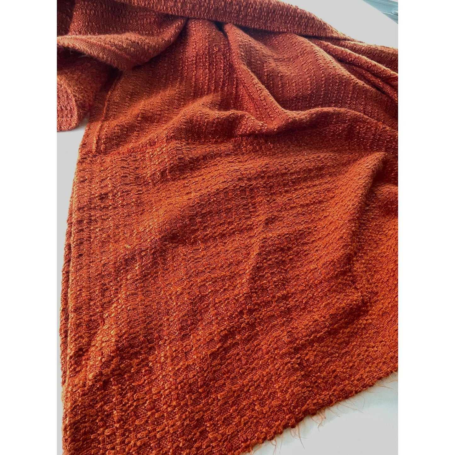 Vintage 70s pleated curtain, burnt orange/brick panel