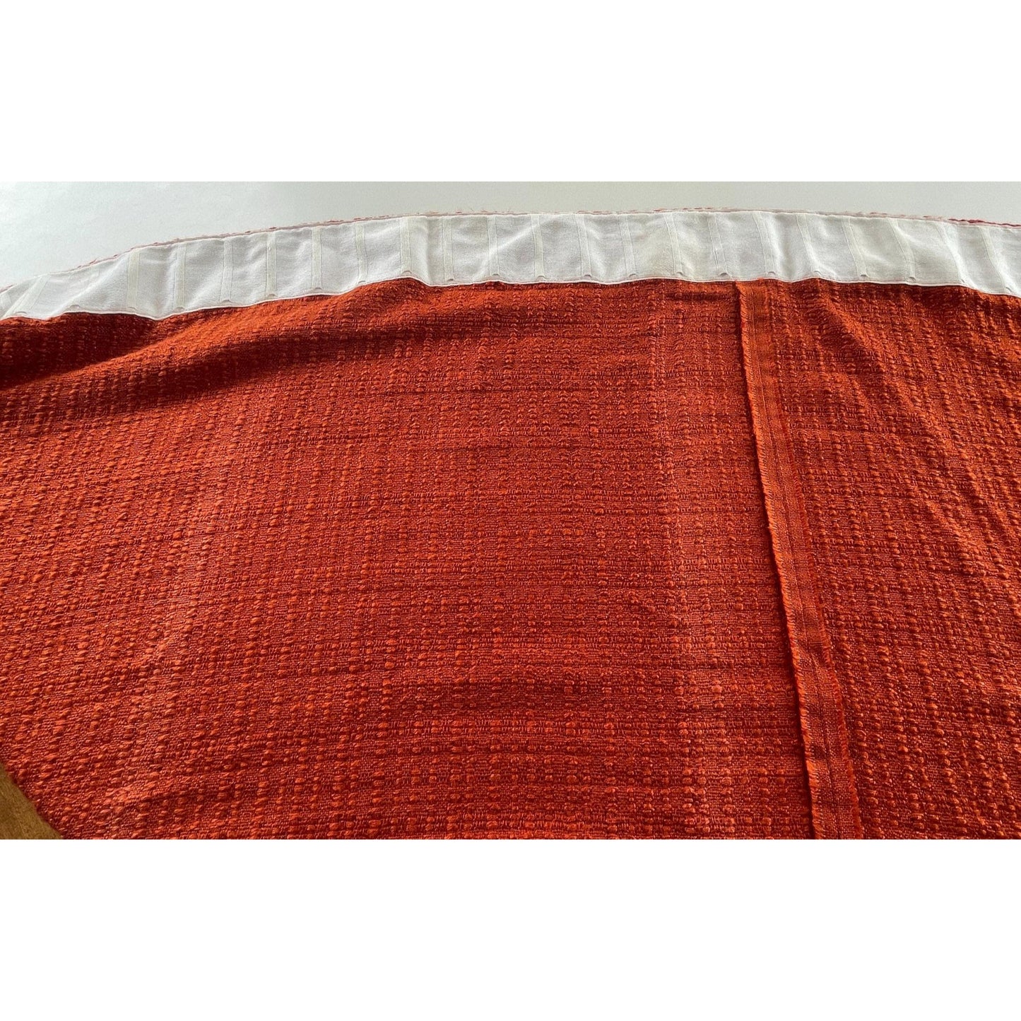 Vintage 70s pleated curtain, burnt orange/brick panel