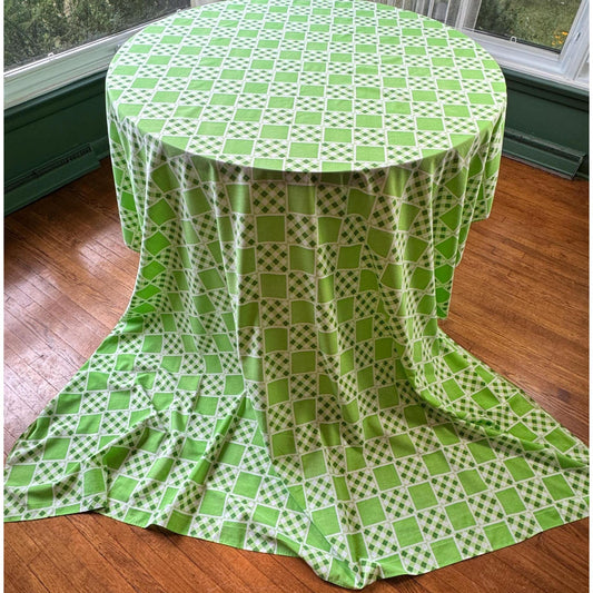 Vintage 70s flat/top sheet, green geometric checks, full/double size, TexMade