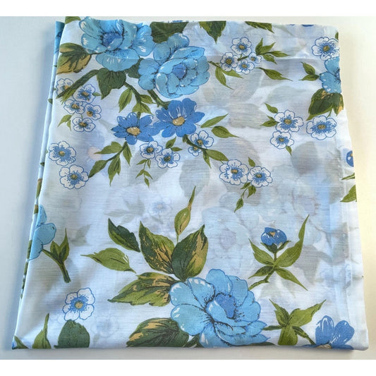 Vintage 70s curtain, large blue flowers and leaves, sheer panel