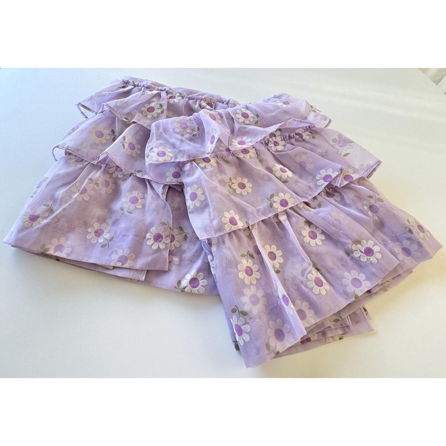 Vintage 70s curtain, purple flocked floral sheer ruffled panel