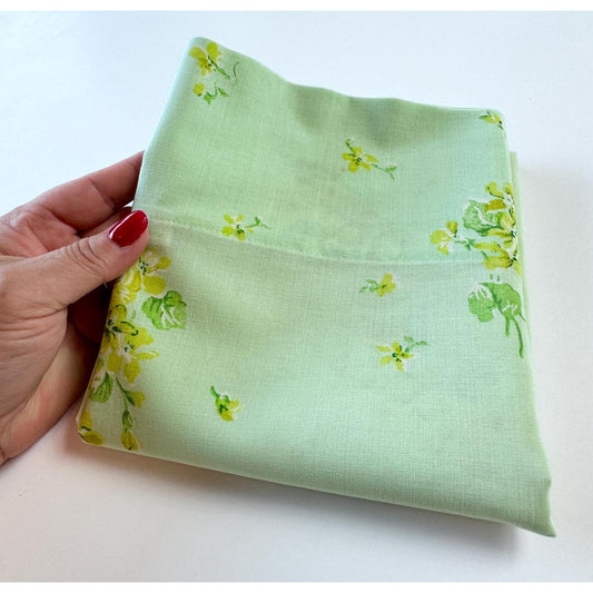 Vintage 70s pillowcase, mint green and lime flowers, Dan River Dantrel