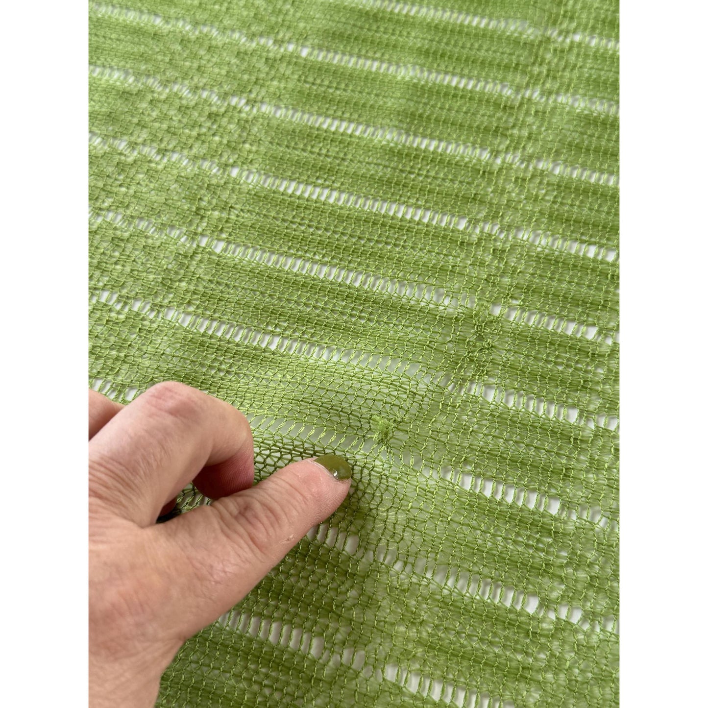 Vintage 70s curtain, avocado green mesh panel and tieback