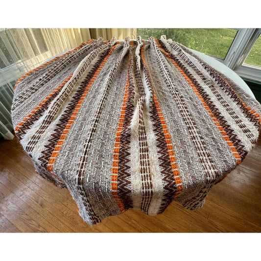 Vintage 70s pleated curtain, brown, beige, orange stripes
