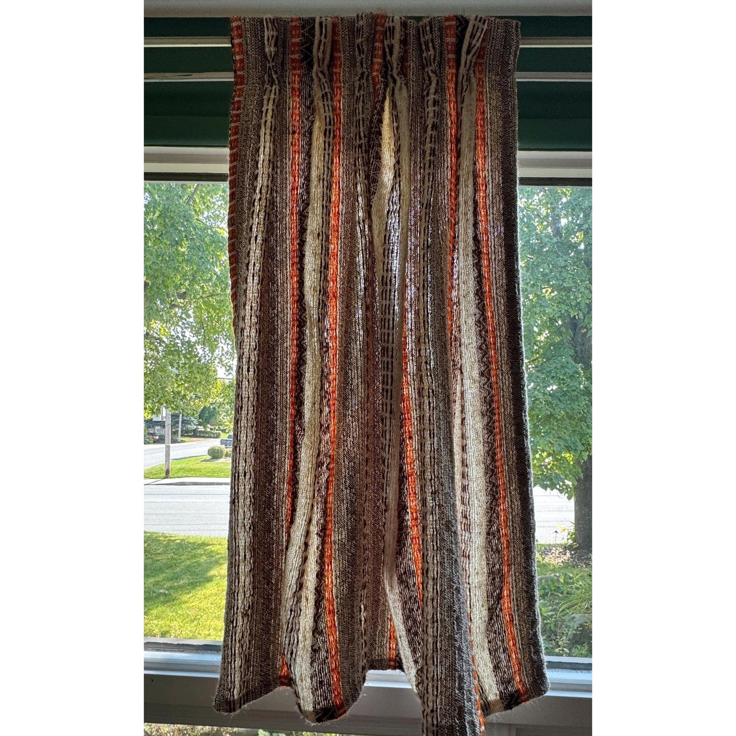Vintage 70s pleated curtain, brown, beige, orange stripes