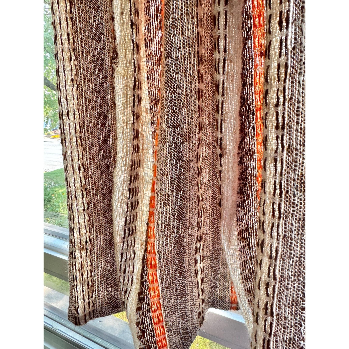 Vintage 70s pleated curtain, brown, beige, orange stripes