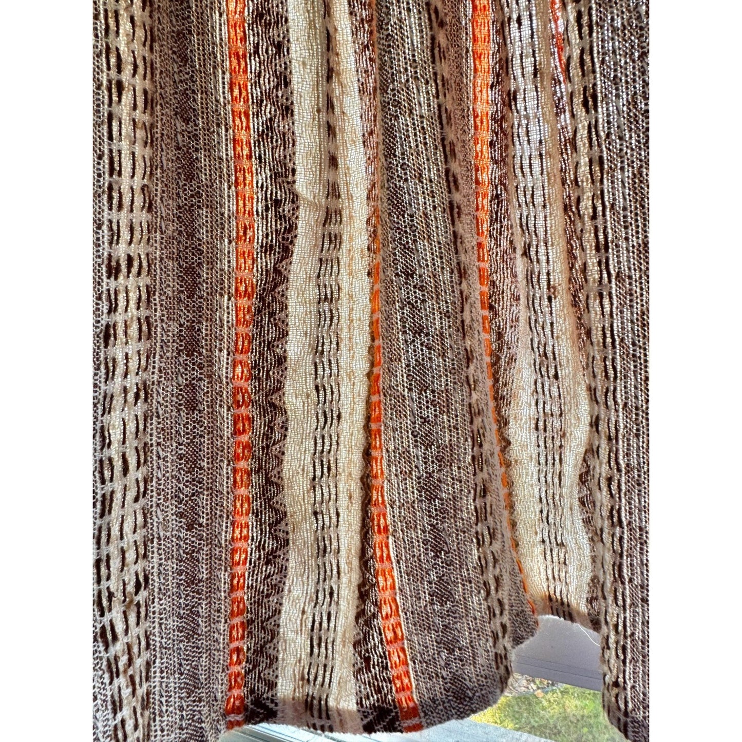 Vintage 70s pleated curtain, brown, beige, orange stripes