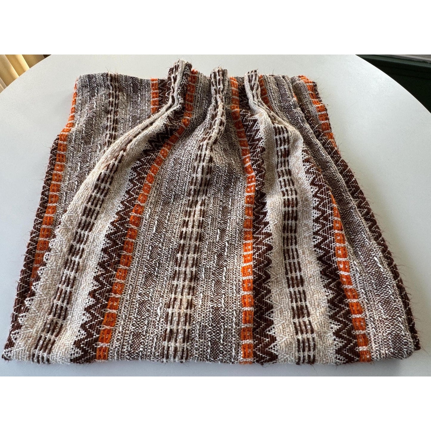 Vintage 70s pleated curtain, brown, beige, orange stripes