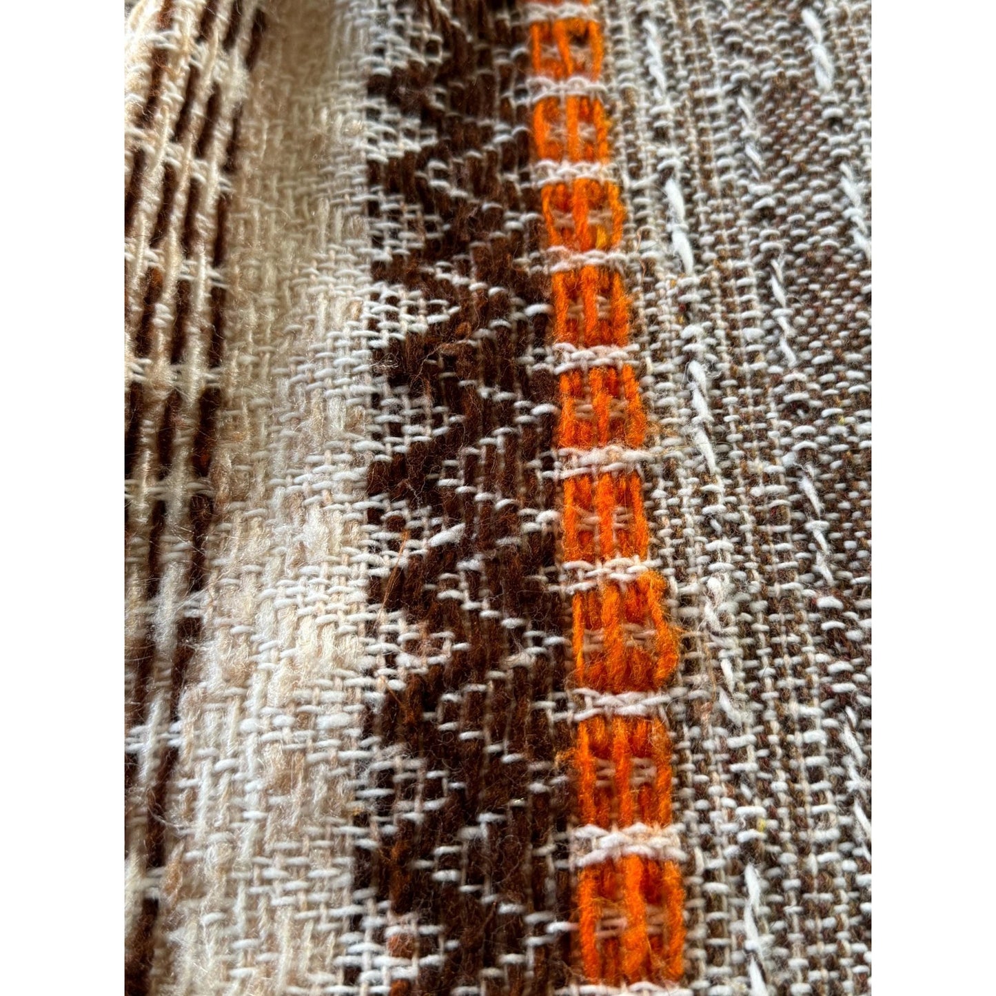 Vintage 70s pleated curtain, brown, beige, orange stripes