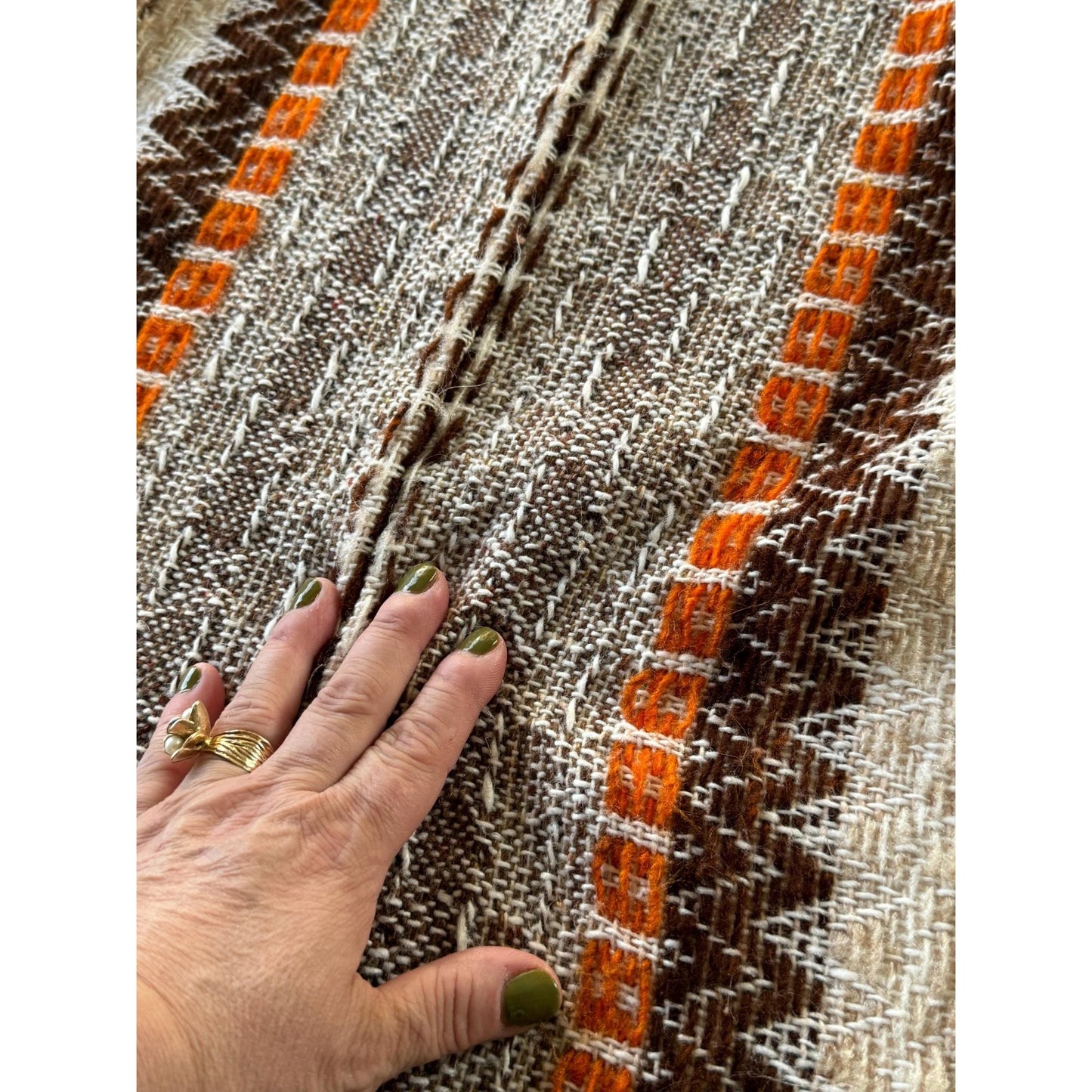Vintage 70s pleated curtain, brown, beige, orange stripes