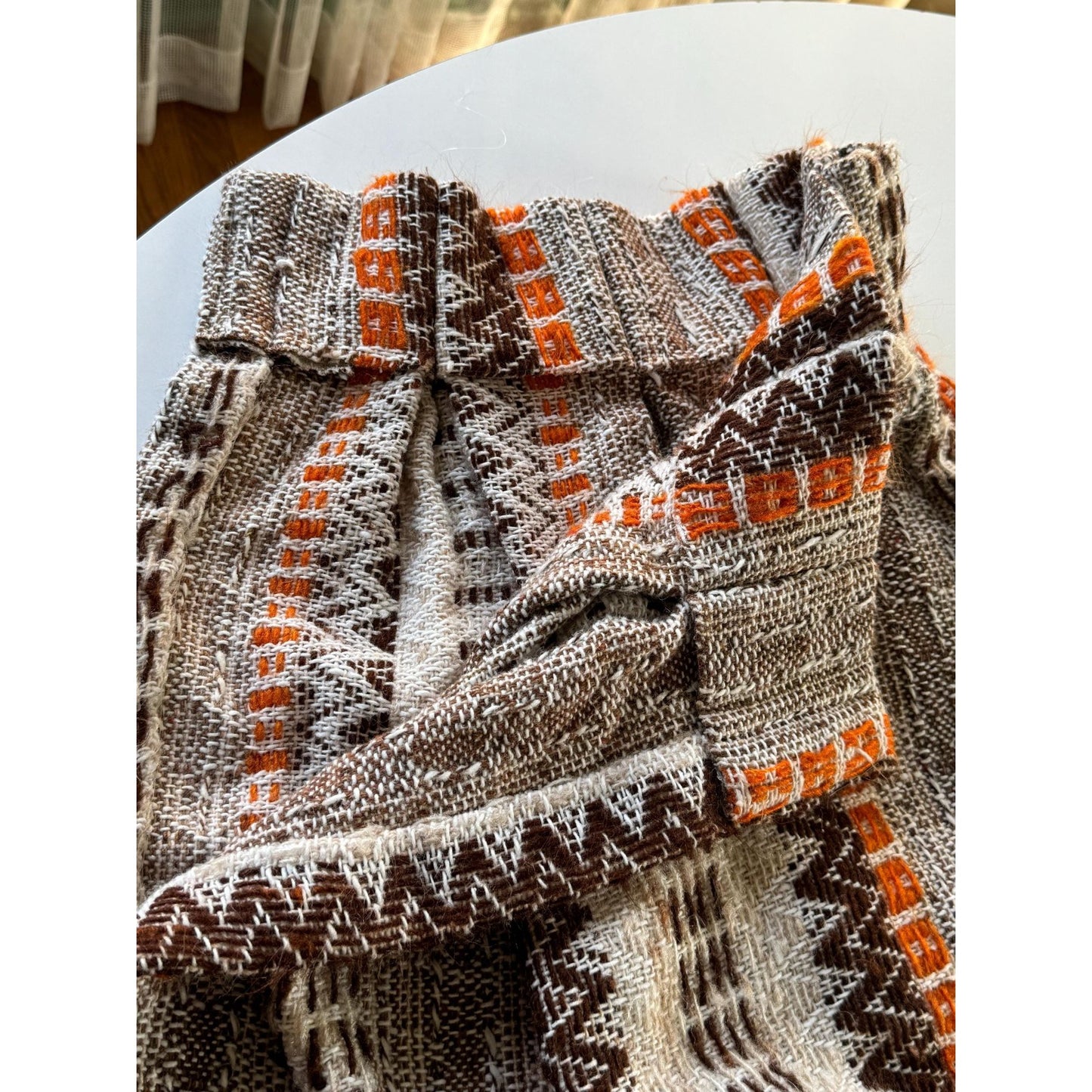 Vintage 70s pleated curtain, brown, beige, orange stripes