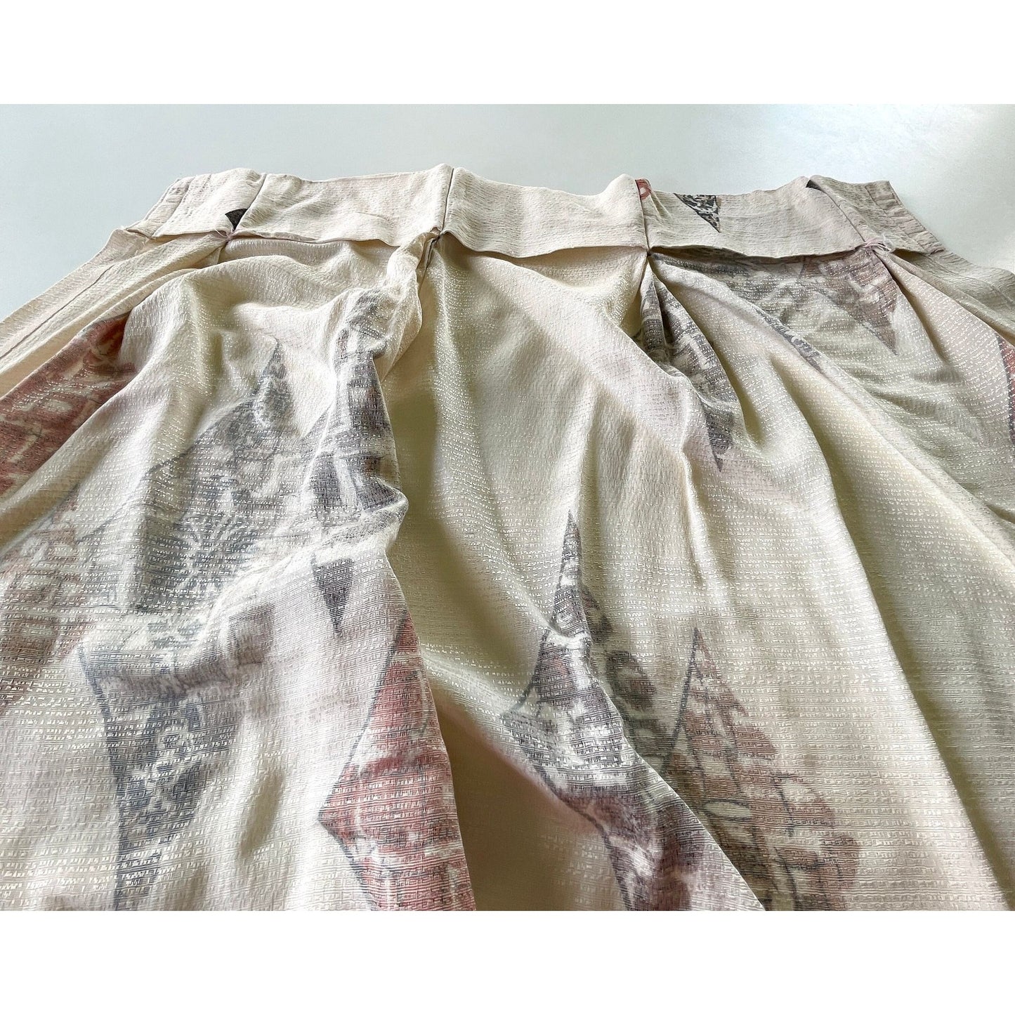 Pair of vintage 1950s curtains, beige, brown, rust geometric, fiberglass pleated drapes