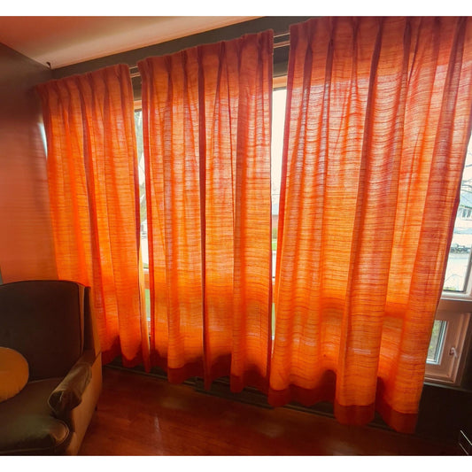 Vintage 70s pleated curtain, orange, yellow, pink stripes