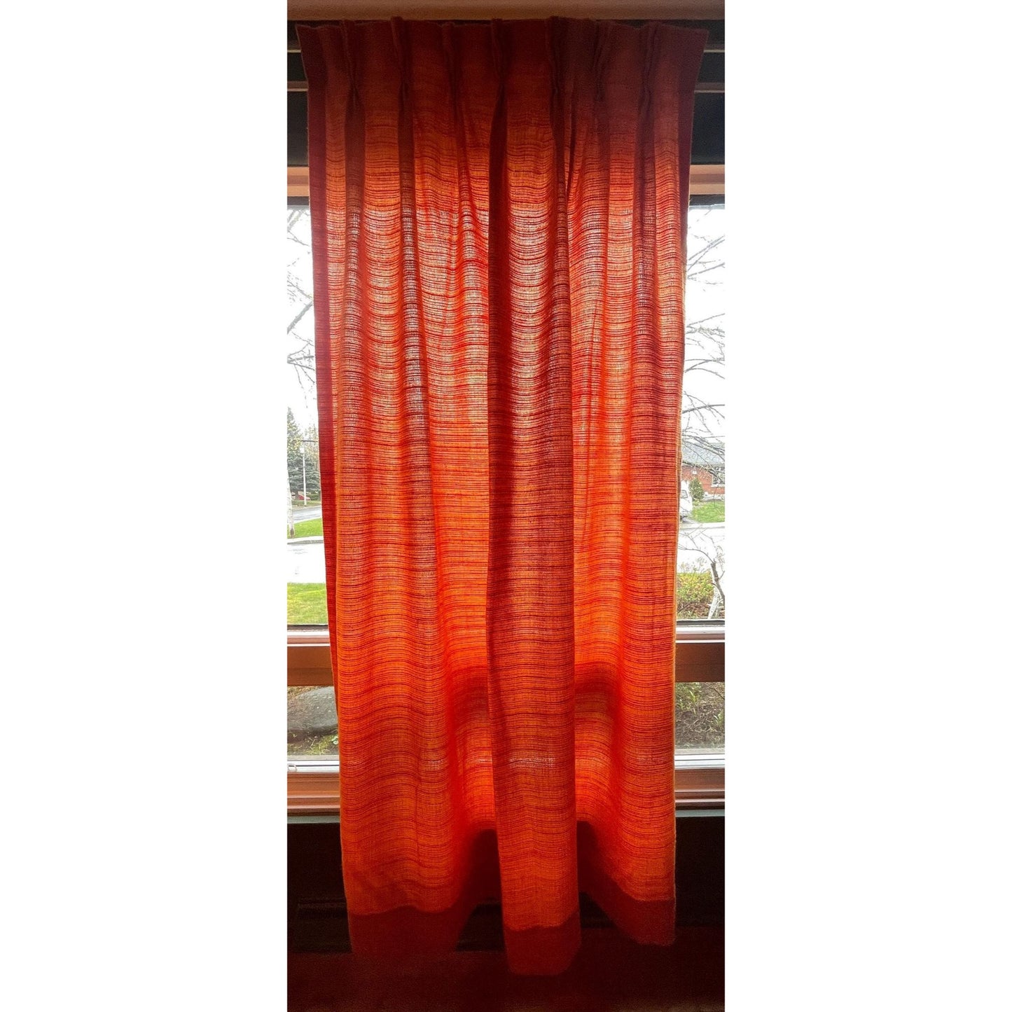 Vintage 70s pleated curtain, orange, yellow, pink stripes