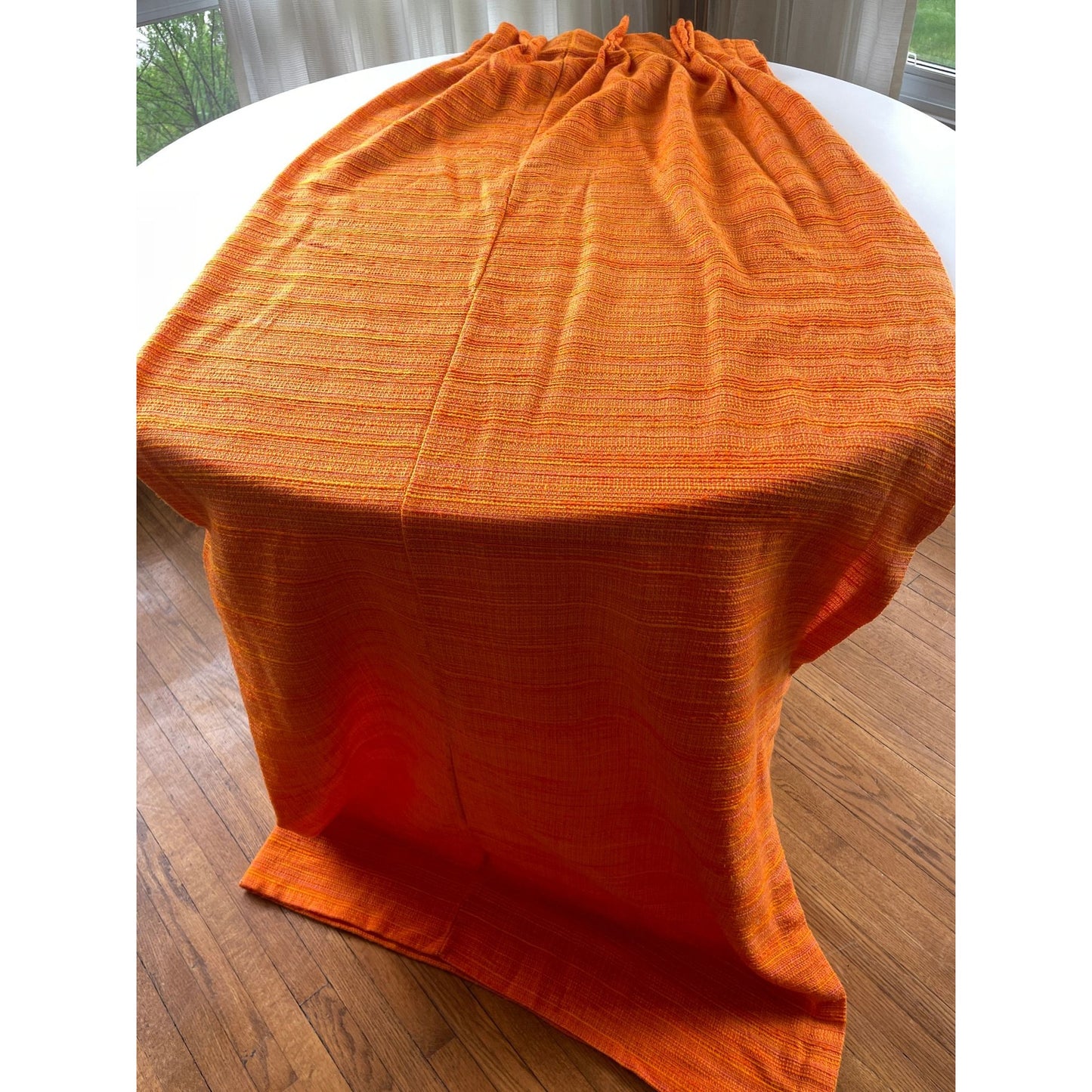 Vintage 70s pleated curtain, orange, yellow, pink stripes