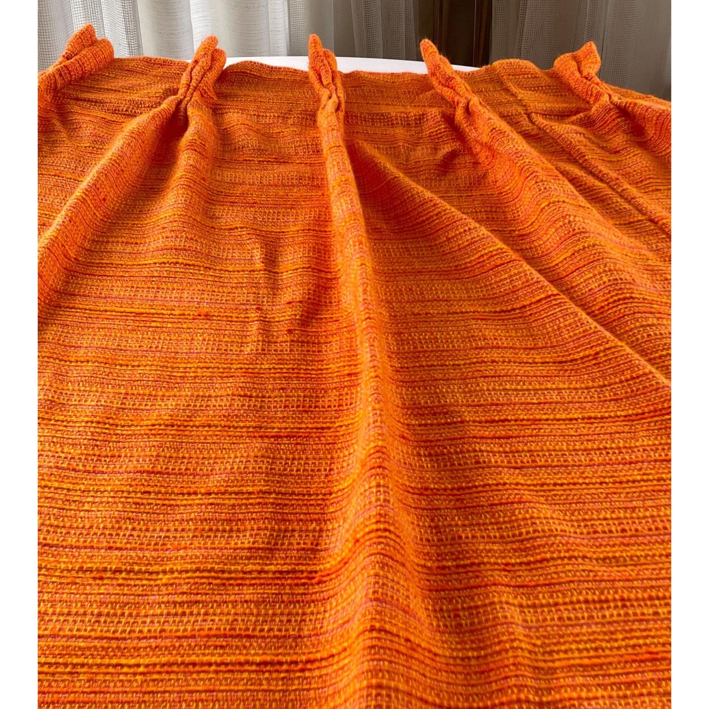 Vintage 70s pleated curtain, orange, yellow, pink stripes