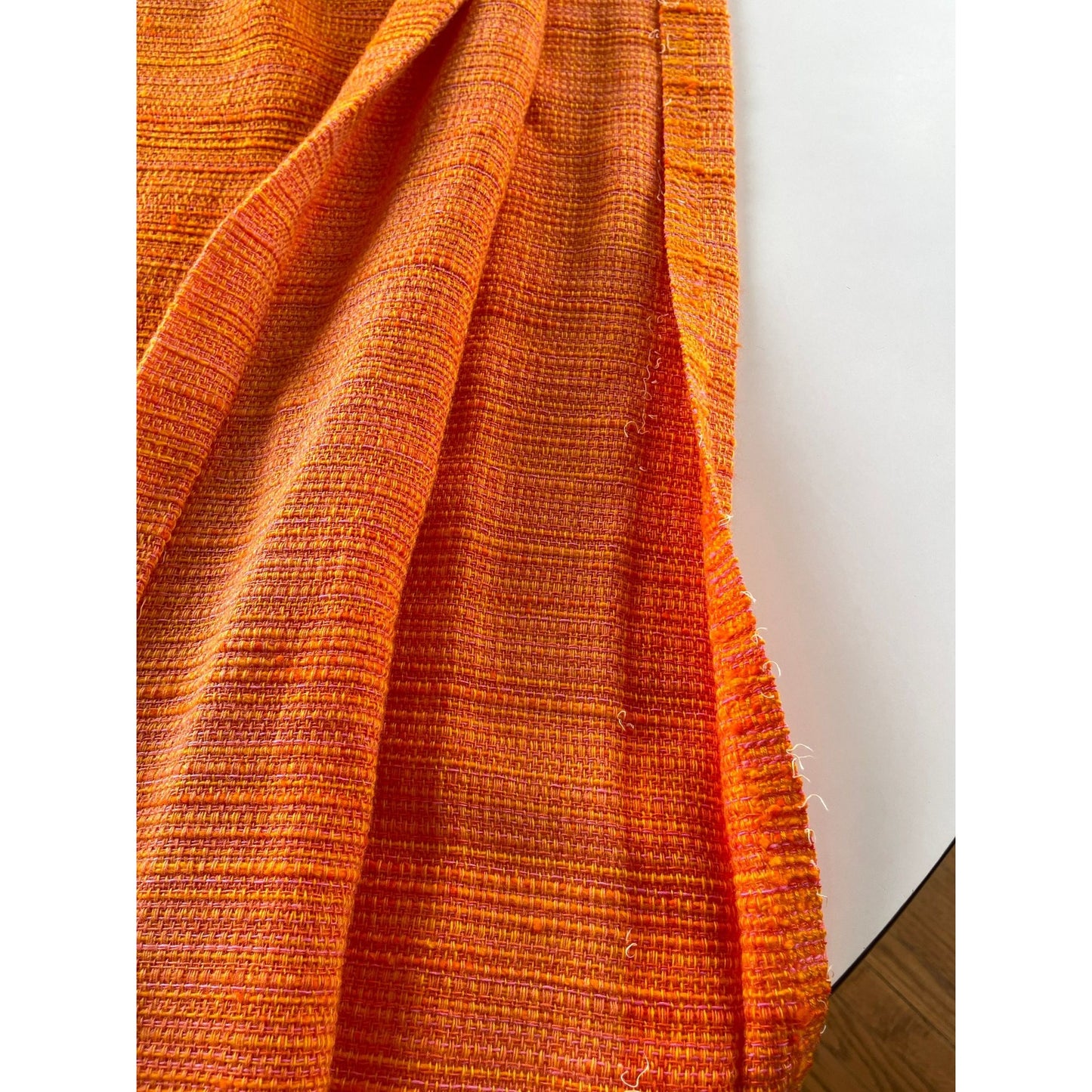 Vintage 70s pleated curtain, orange, yellow, pink stripes