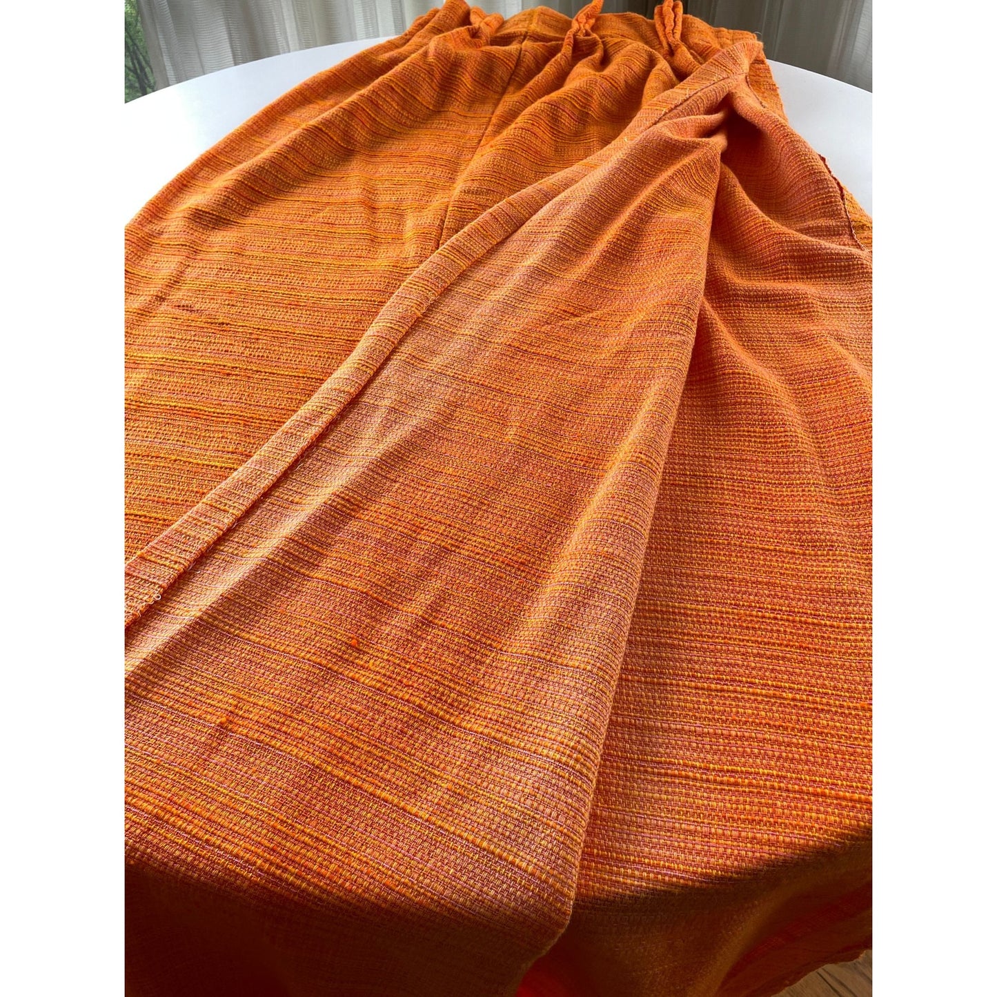 Vintage 70s pleated curtain, orange, yellow, pink stripes