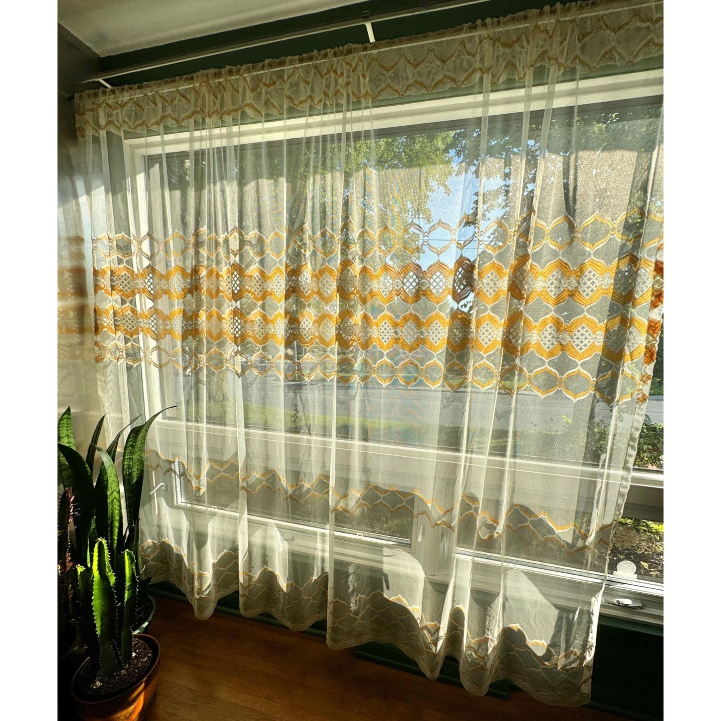 Vintage 70s curtain, yellow, orange, white groovy pattern