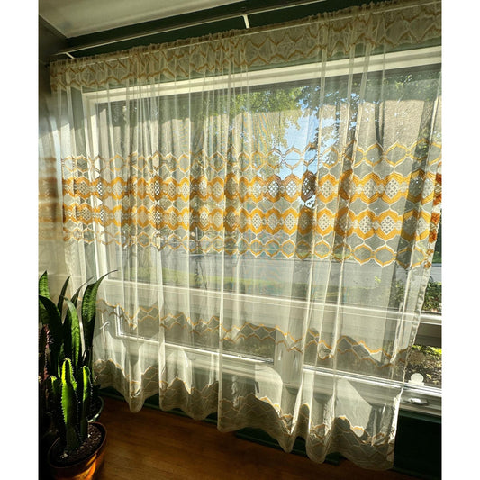 Vintage 70s curtain, yellow, orange, white groovy pattern
