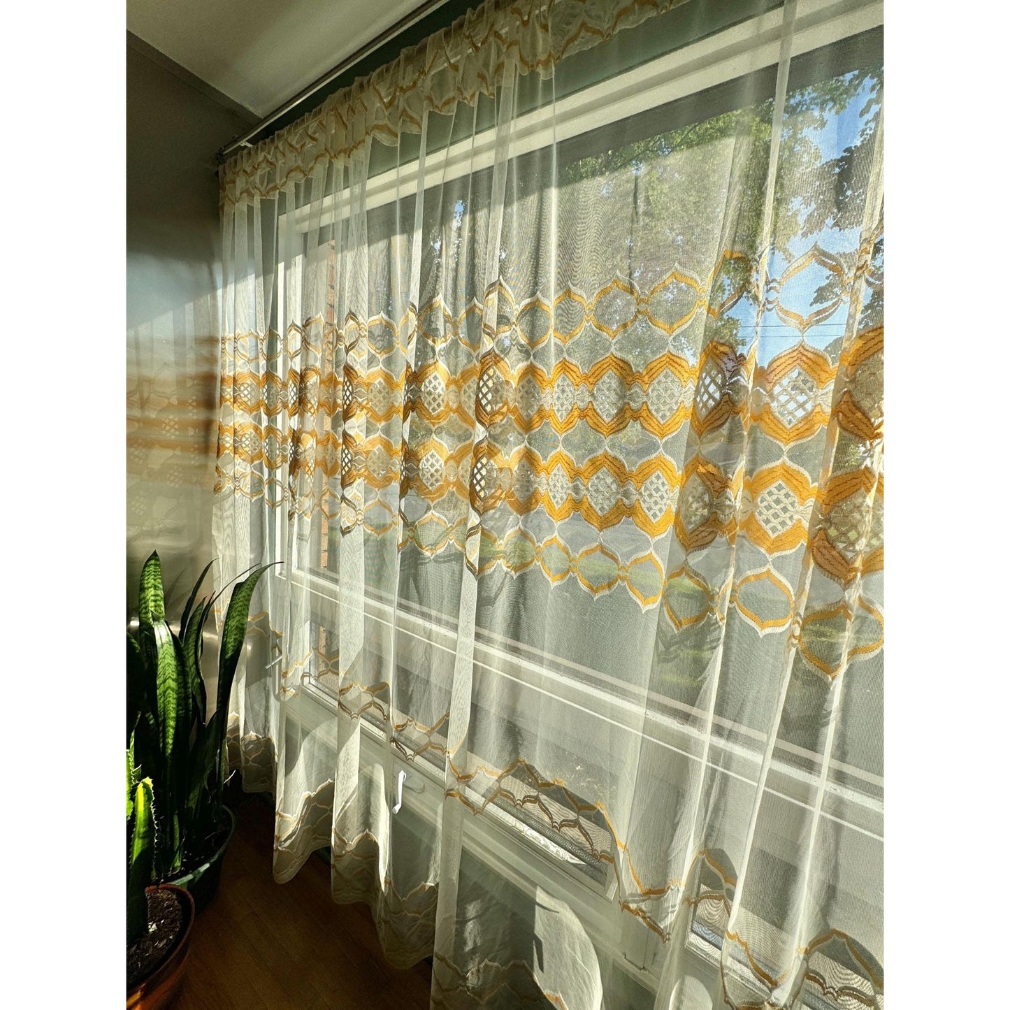 Vintage 70s curtain, yellow, orange, white groovy pattern