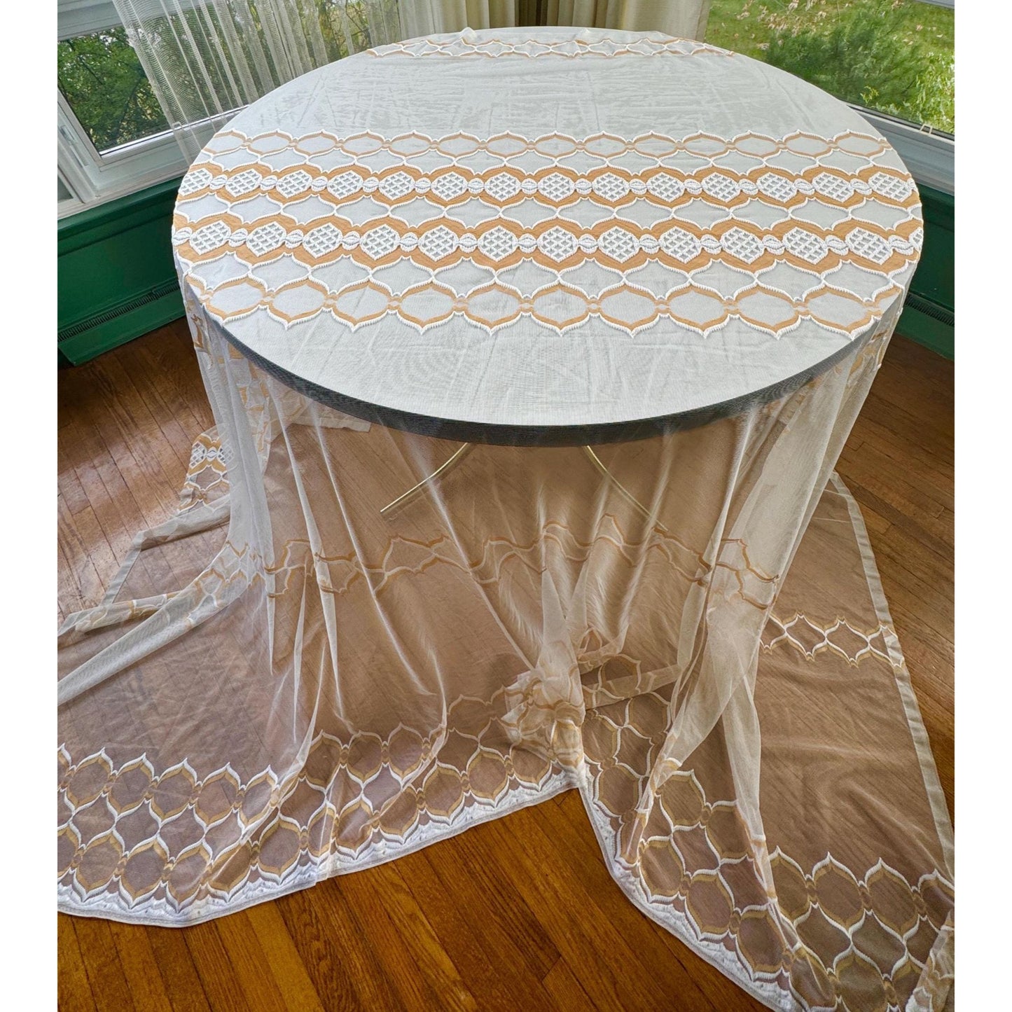 Vintage 70s curtain, yellow, orange, white groovy pattern