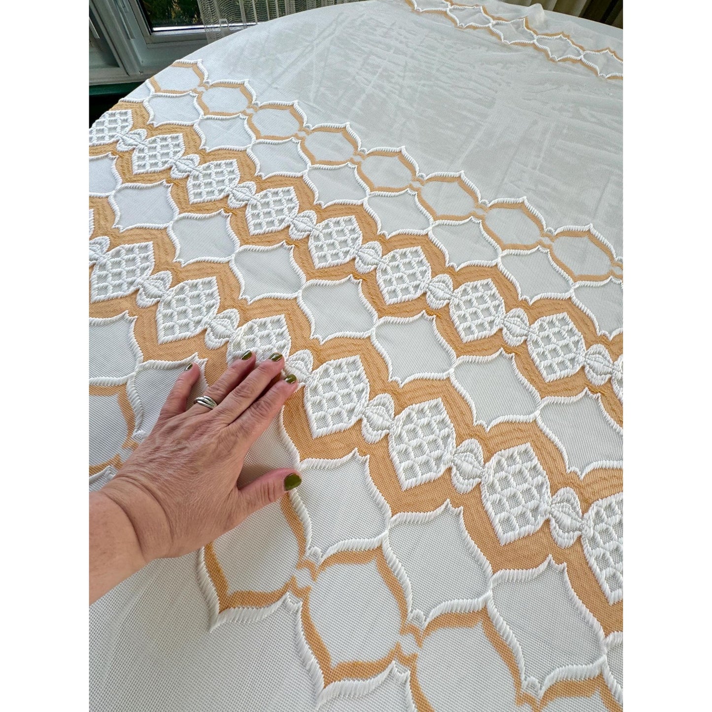 Vintage 70s curtain, yellow, orange, white groovy pattern