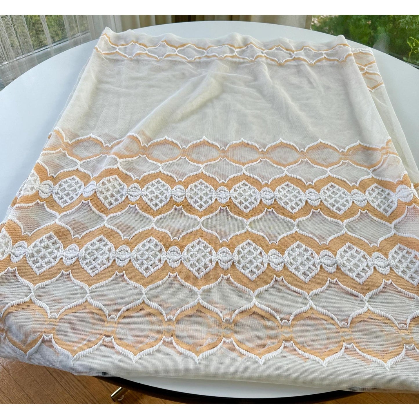 Vintage 70s curtain, yellow, orange, white groovy pattern