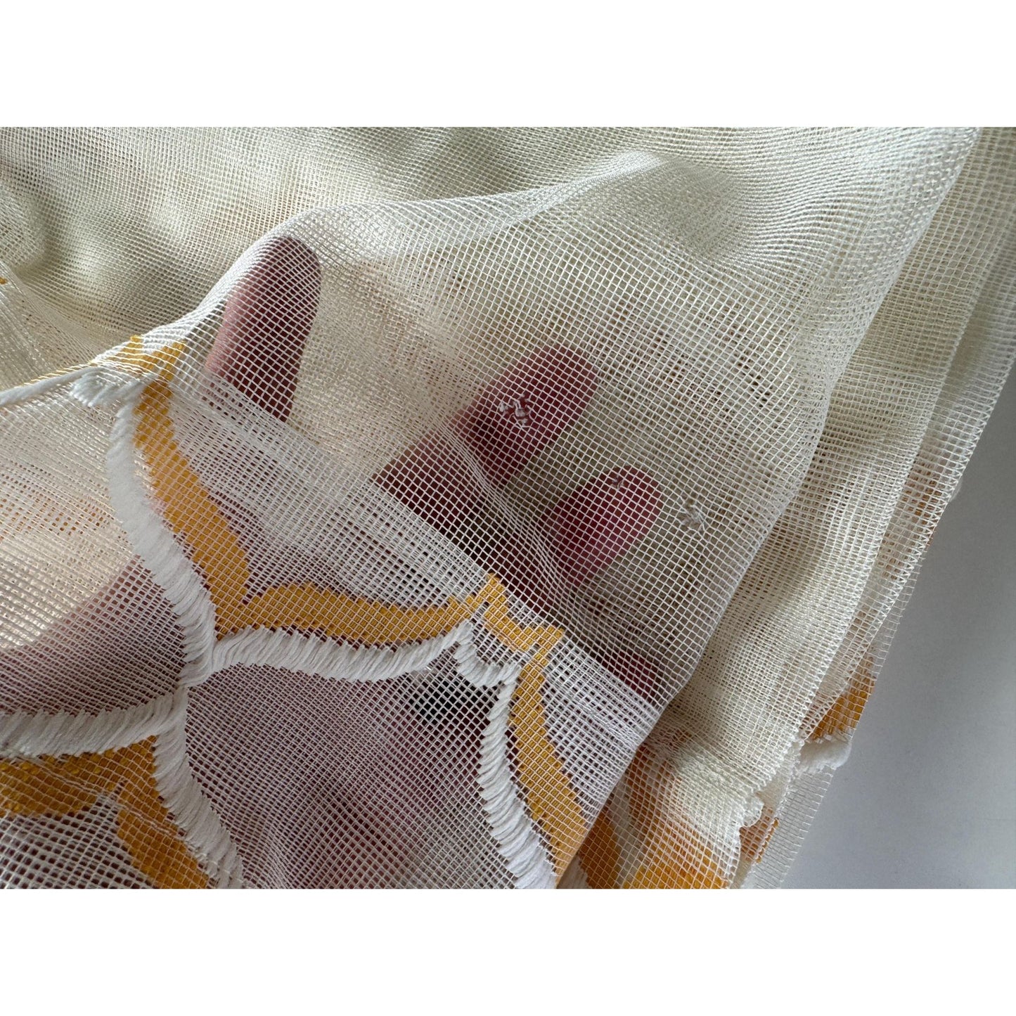 Vintage 70s curtain, yellow, orange, white groovy pattern