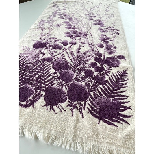 Vintage 1980s towel, purple fern and flowers, Caldwell