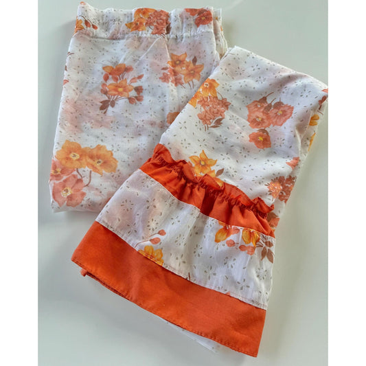 Vintage 70s curtain, orange, brown flowers, with or without ruffles