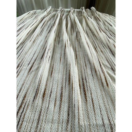 Vintage 1970s pleated curtains, beige and tan vertical stripes, pair of panels