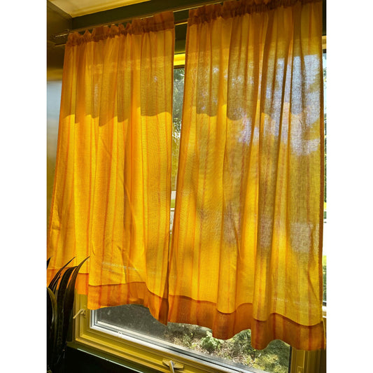 Vintage 70s curtain, yellow orange striped, single panel, pair with tieback or valance