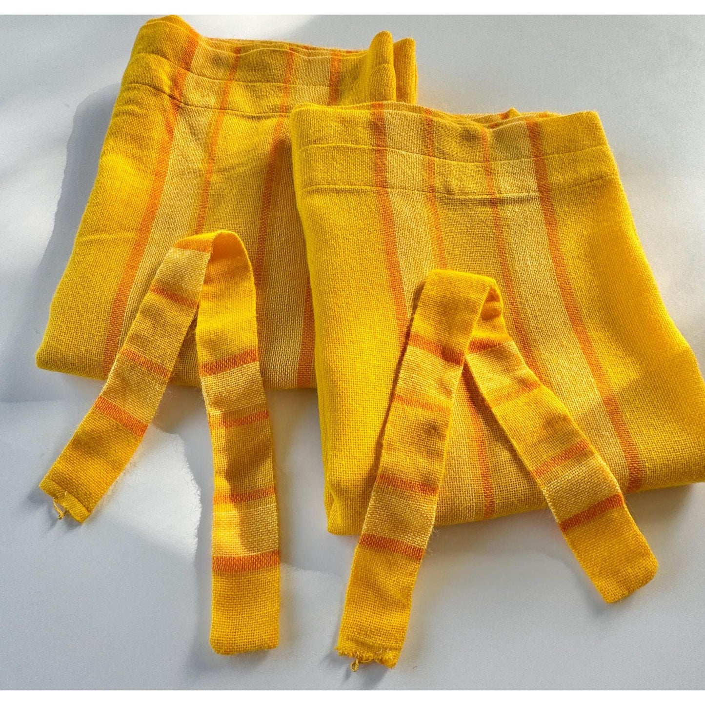 Vintage 70s curtain, yellow orange striped, single panel, pair with tieback or valance