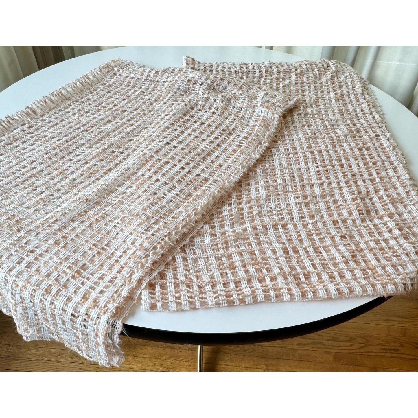 Vintage 70s curtain, cream and tan mesh panel